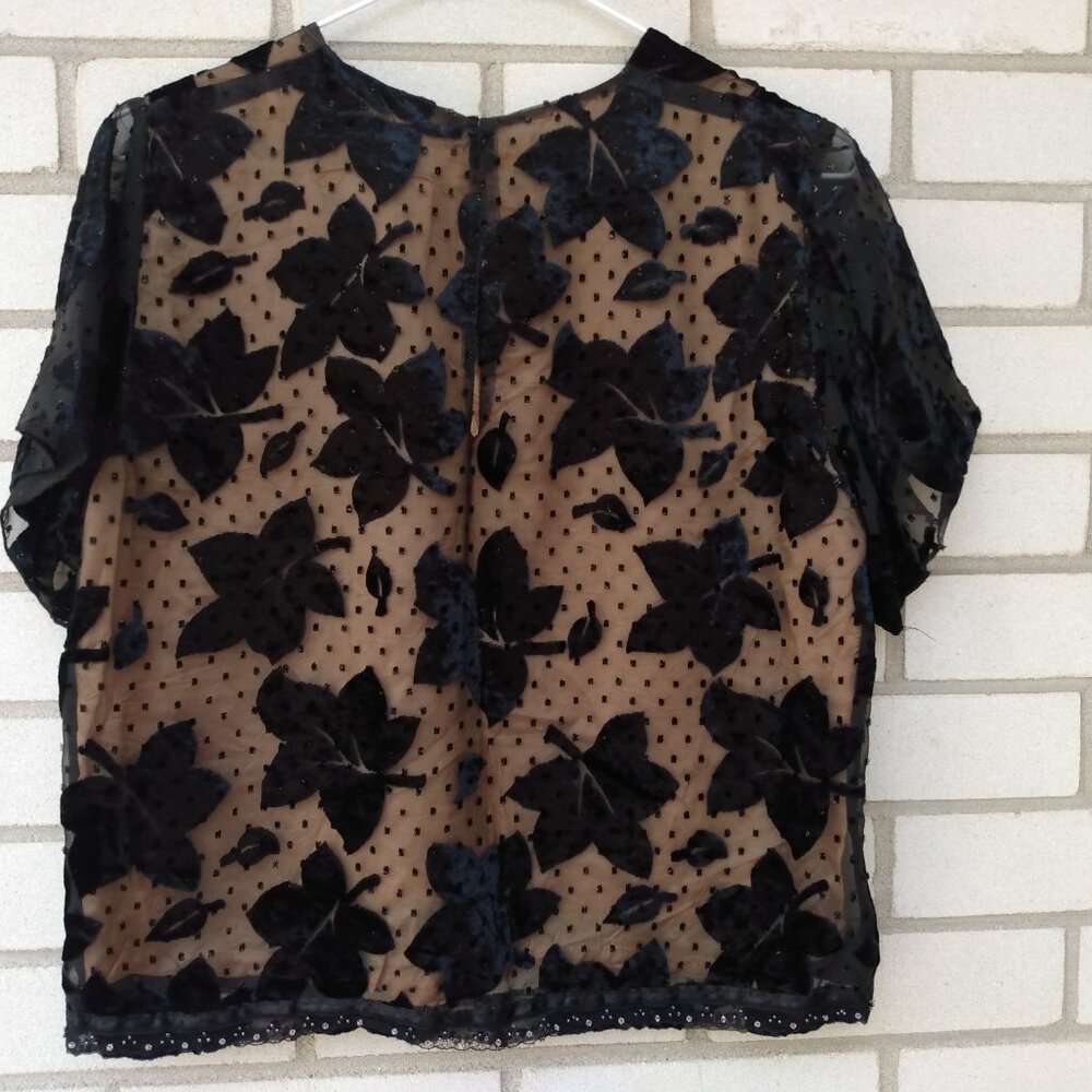 Vintage Burn Out Velvet Black Top Blouse Femme de Carriere Size Small 36 Made in - Picture 7 of 11